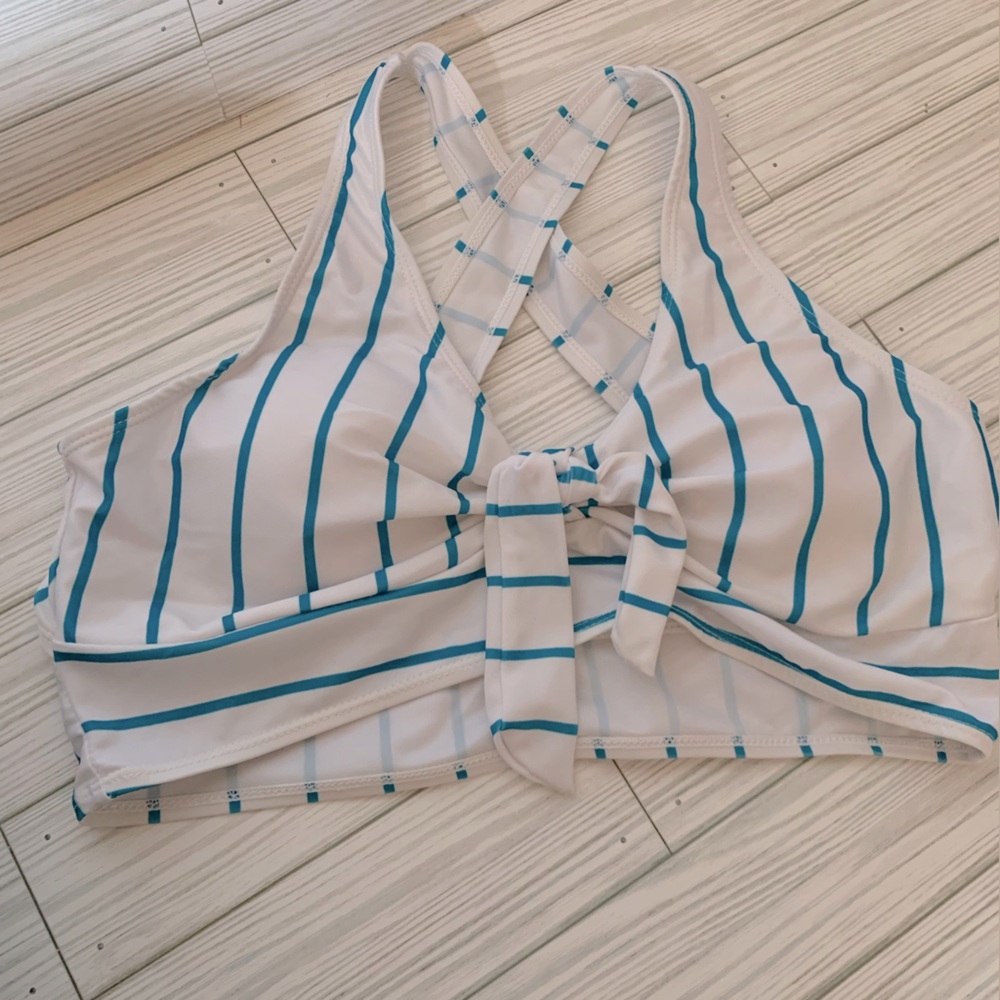 Striped White and turquoise Women's bikini top only